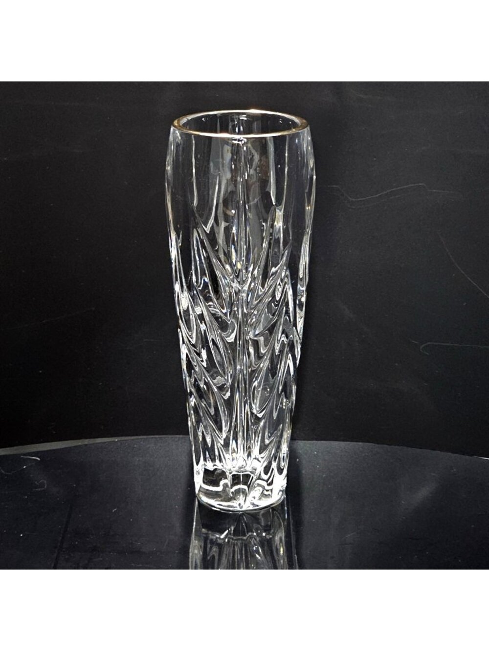 Gorham Star Blossom Vase 7" Crystal blown glass gold rim heavy cut floral decor